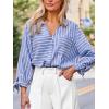imageCUPSHE Womens Casual Striped Top V Neck Button Down Shirt Long Sleeve Tie Cuffs Loose Fit BlouseBlue