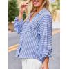 imageCUPSHE Womens Casual Striped Top V Neck Button Down Shirt Long Sleeve Tie Cuffs Loose Fit BlouseBlue