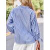 imageCUPSHE Womens Casual Striped Top V Neck Button Down Shirt Long Sleeve Tie Cuffs Loose Fit BlouseBlue
