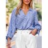imageCUPSHE Womens Casual Striped Top V Neck Button Down Shirt Long Sleeve Tie Cuffs Loose Fit BlouseBlue