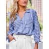 imageCUPSHE Womens Casual Striped Top V Neck Button Down Shirt Long Sleeve Tie Cuffs Loose Fit BlouseBlue
