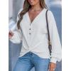 imageCUPSHE Womens Casual Tops Long Sleeve V Neck Twist Knot Shirts Cute Loose Fall BlouseWhite