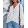 imageCUPSHE Womens Casual Tops Long Sleeve V Neck Twist Knot Shirts Cute Loose Fall BlouseWhite