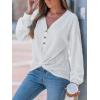 imageCUPSHE Womens Casual Tops Long Sleeve V Neck Twist Knot Shirts Cute Loose Fall BlouseWhite