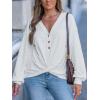 imageCUPSHE Womens Casual Tops Long Sleeve V Neck Twist Knot Shirts Cute Loose Fall BlouseWhite