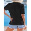 imageCUPSHE Womens Eyelet Tops Puff Short Sleeve Lace Hollow Out V Neck Button Dressy Shirts Summer Vacation OutfitsBlack