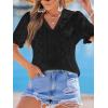 imageCUPSHE Womens Eyelet Tops Puff Short Sleeve Lace Hollow Out V Neck Button Dressy Shirts Summer Vacation OutfitsBlack