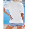 imageCUPSHE Womens Eyelet Tops Puff Short Sleeve Lace Hollow Out V Neck Button Dressy Shirts Summer Vacation OutfitsWhite