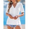 imageCUPSHE Womens Eyelet Tops Puff Short Sleeve Lace Hollow Out V Neck Button Dressy Shirts Summer Vacation OutfitsWhite
