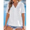 imageCUPSHE Womens Eyelet Tops Puff Short Sleeve Lace Hollow Out V Neck Button Dressy Shirts Summer Vacation OutfitsWhite