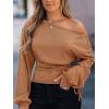 imageCUPSHE Womens Off The Shoulder Top Fall 2025 Oversized Knit Long Lantern Sleeves Pullover BlousesBrown
