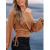 imageCUPSHE Womens Off The Shoulder Top Fall 2025 Oversized Knit Long Lantern Sleeves Pullover BlousesBrown