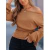 imageCUPSHE Womens Off The Shoulder Top Fall 2025 Oversized Knit Long Lantern Sleeves Pullover BlousesBrown