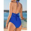 imageCUPSHE Womens One Piece Swimsuit Halter V Neck Crochet Bathing Suit Cutout Back Adjustable Straps Self Tie SpaghettiCobalt Blue