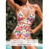 imageCUPSHE Womens One Piece Swimsuit Halter V Neck Crochet Bathing Suit Cutout Back Adjustable Straps Self Tie SpaghettiRedOrange Floral