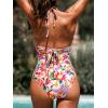imageCUPSHE Womens One Piece Swimsuit Halter V Neck Crochet Bathing Suit Cutout Back Adjustable Straps Self Tie SpaghettiRedOrange Floral