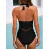 imageCUPSHE Womens One Piece Swimsuit Halter V Neck Self Tied Straps Bathing Suit Mesh Edge Standard CoverageBlack