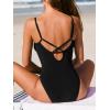 imageCUPSHE Womens One Piece Swimsuit Scalloped V Neck Bathing Suit Mesh Cutout Adjustable Straps Spaghetti Textured SexyBlack