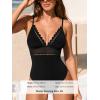 imageCUPSHE Womens One Piece Swimsuit Scalloped V Neck Bathing Suit Mesh Cutout Adjustable Straps Spaghetti Textured SexyBlack