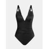 imageCUPSHE Womens One Piece Swimsuit Tummy Control V Neck Bathing Suit Ruched Slimming Swimwear Shining Cutout Back HookBlack