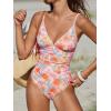 imageCUPSHE Womens One Piece Swimsuit Tummy Control V Neck Bathing SuitsOrangeYellow Floral