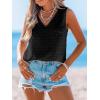 imageCUPSHE Womens Summer Tank Top Lace V Neck Sleeveless Back Open T Shirts Loose Fit Flowy Blouses Trendy Vacation OutfitsBlack