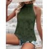 imageCUPSHE Womens Tank Tops Hollow Out Lace Boho Blouse Eyelet Embroidery Sleeveless Tops ShirtsGreen