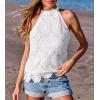 imageCUPSHE Womens Tank Tops Hollow Out Lace Boho Blouse Eyelet Embroidery Sleeveless Tops ShirtsWhite