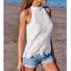imageCUPSHE Womens Tank Tops Hollow Out Lace Boho Blouse Eyelet Embroidery Sleeveless Tops ShirtsWhite