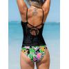 imageCUPSHE Womens Tankini Sets Two Piece Swimsuit Scoop Neck Self Tied Crisscross Bathing Suit Ruched Tummy Mid RiseBlack Floral