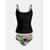 imageCUPSHE Womens Tankini Sets Two Piece Swimsuit Scoop Neck Self Tied Crisscross Bathing Suit Ruched Tummy Mid RiseBlack Floral
