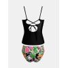 imageCUPSHE Womens Tankini Sets Two Piece Swimsuit Scoop Neck Self Tied Crisscross Bathing Suit Ruched Tummy Mid RiseBlack Floral