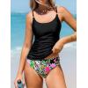 imageCUPSHE Womens Tankini Sets Two Piece Swimsuit Scoop Neck Self Tied Crisscross Bathing Suit Ruched Tummy Mid RiseBlack Floral
