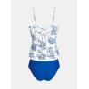 imageCUPSHE Womens Tankini Sets Two Piece Swimsuit Scoop Neck Self Tied Crisscross Bathing Suit Ruched Tummy Mid RiseBlue Floral