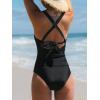 imageCUPSHE Womens Tankini Sets Two Piece Swimsuit V Neck Bathing Suit Mesh Crisscross Back Strappy Adjustable Self TieBlack