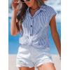 imageCUPSHE Womens Top Botton Down V Neck Stripe Sleeveless Relaxed Blouse Casual Loose SummerBlue