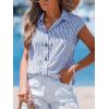 imageCUPSHE Womens Top Botton Down V Neck Stripe Sleeveless Relaxed Blouse Casual Loose SummerBlue