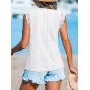 imageCUPSHE Womens Top Eyelet Lace V Neck Flutter Sleeve Blouse Casual Hollow Out Shirts Loose TrendyWhite