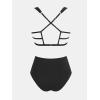 imageCUPSHE Womens Two Piece Bikini Sets High Waisted Deep V Cowl Neck Ruching Crisscross Back Hook Adjustable StrapsBlack