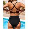 imageCUPSHE Womens Two Piece Bikini Sets High Waisted Deep V Cowl Neck Ruching Crisscross Back Hook Adjustable StrapsBlack