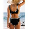 imageCUPSHE Womens Two Piece Bikini Sets Scoop Neck Bathing Suits Color Block Button Wide Straps Mide Rise SwimwearBlackBeige