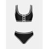 imageCUPSHE Womens Two Piece Bikini Sets Scoop Neck Bathing Suits Color Block Button Wide Straps Mide Rise SwimwearBlackBeige