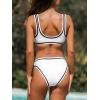 imageCUPSHE Womens Two Piece Bikini Sets Scoop Neck Bathing Suits Color Block Button Wide Straps Mide Rise SwimwearWhiteBlack