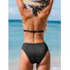 imageCUPSHE Womens Two Piece Bikini Sets V Neck Bathing Suits Textured Halter Side Shirred Back Hook Adjustable StrapsBlack