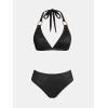 imageCUPSHE Womens Two Piece Bikini Sets V Neck Bathing Suits Textured Halter Side Shirred Back Hook Adjustable StrapsBlack