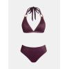 imageCUPSHE Womens Two Piece Bikini Sets V Neck Bathing Suits Textured Halter Side Shirred Back Hook Adjustable StrapsBrown