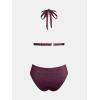 imageCUPSHE Womens Two Piece Bikini Sets V Neck Bathing Suits Textured Halter Side Shirred Back Hook Adjustable StrapsBrown