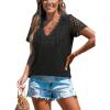 imageCUPSHE Short Sleeve Tops for Women Eyelet Blouse Scalloped Lace V Neck Casual Loose Fashion Shirts Dressy SummerBlack