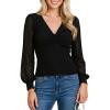 imageCUPSHE Women Long Sleeve Tops V Neck Twist Knot Sexy Mesh Casual BlousesBlack