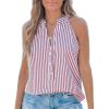 imageCUPSHE Women Tops Sleeveless Striped V Neck Tank Top Button Front Tee Shirt CasualRed